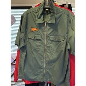 Stussy Shirt Mens M Green Garage Utility Work Wear Mechanic Zip Casual Pizza